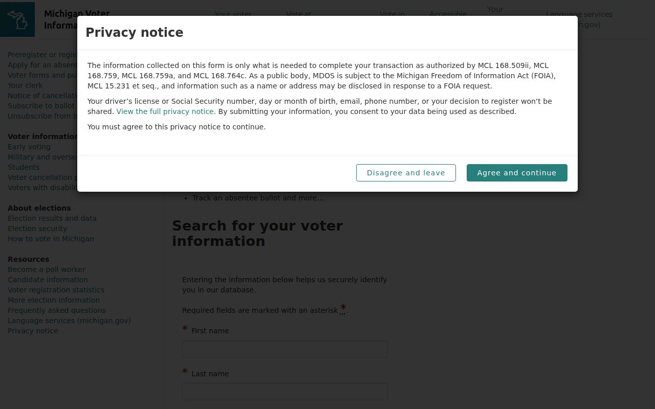 Troy residents directory Michigan voter lookup form