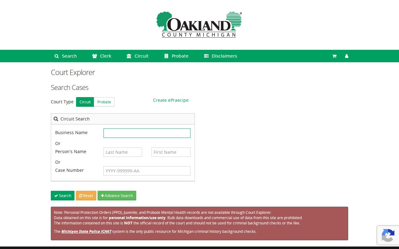 Troy residents directory Oakland Court Explorer name and case search