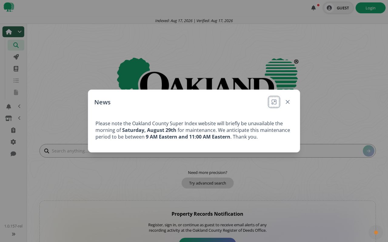 Troy residents directory Oakland County Super Index deed-search interface