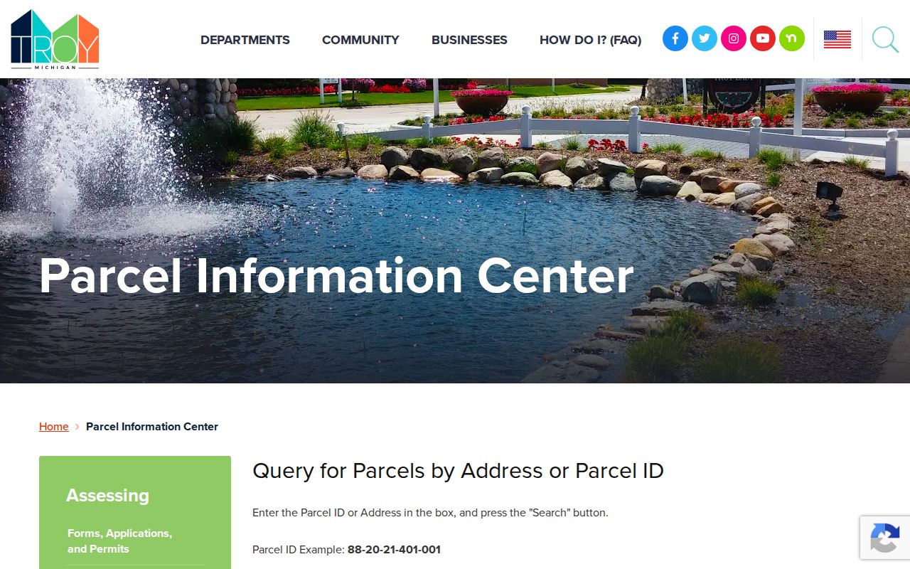 Troy residents directory parcel address search at the Troy Parcel Information Center