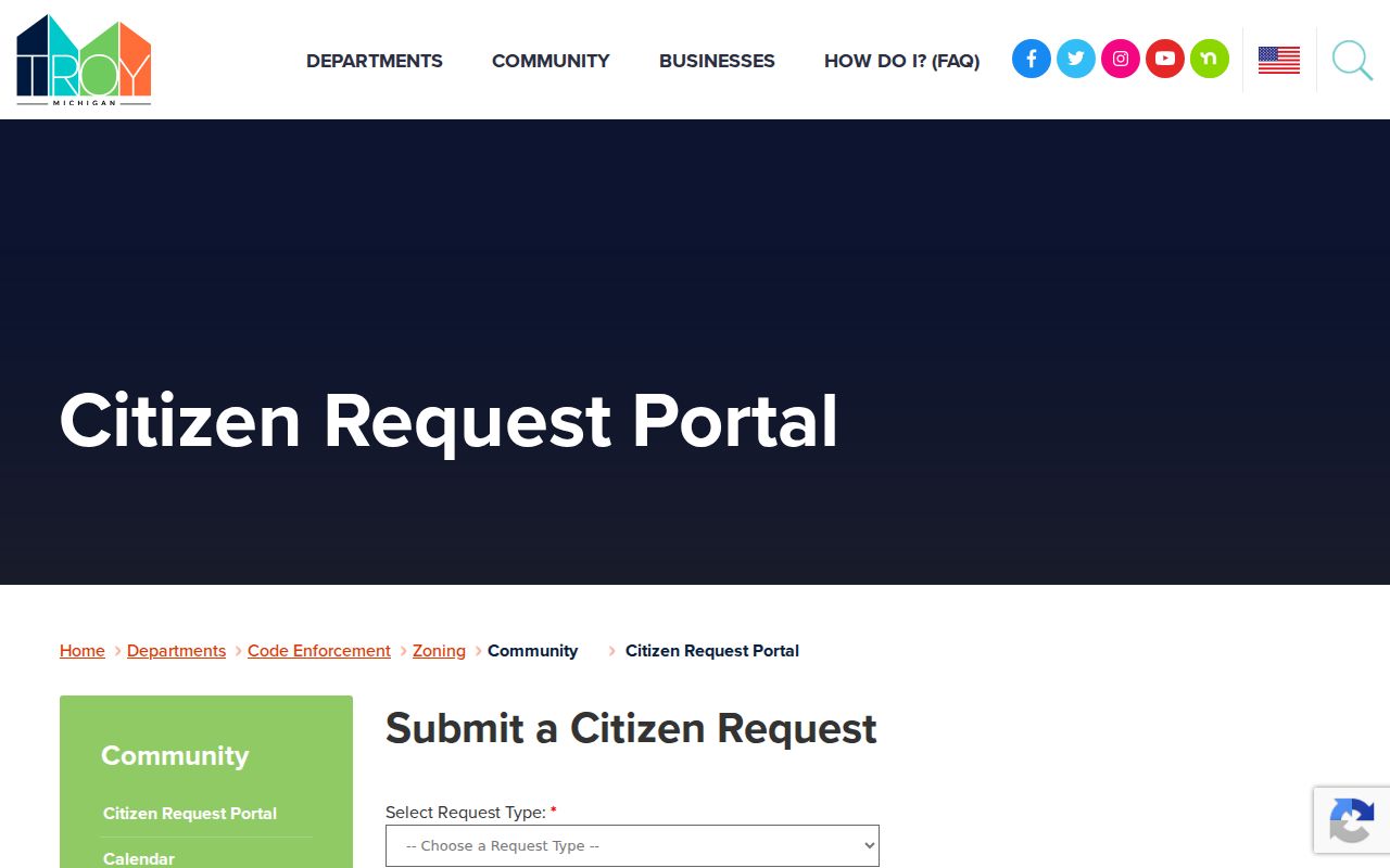 Troy neighbors research through the Citizen Request Portal location form